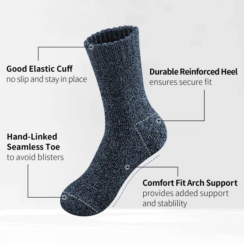 SIMIYA 5 Pairs Wool Socks Mens, Thick Warm Winter Soft Hiking & Casual Crew Socks - Image 4